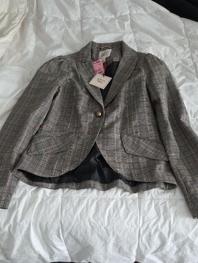 Plaid Single-Button Women's Blazer Jacket - Gray